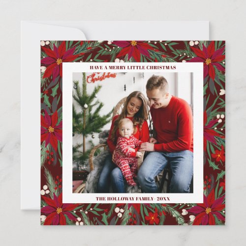 Merry Christmas floral red green photo square Announcement
