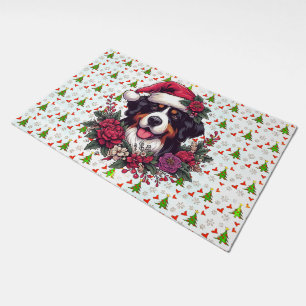 Merry Christmas Floral Santa Bernese Mountain Dog Doormat