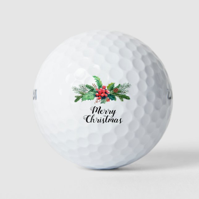 Merry Christmas Floral Seasonal Foliage | Holidays Golf Balls (Front)