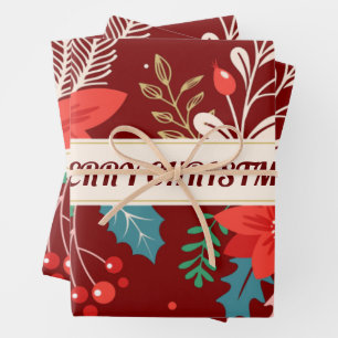 Merry Christmas Floral Wrapping Paper Sheets