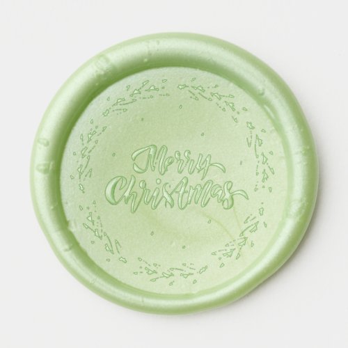 Merry Christmas Floral Wreath Calligraphy Script Wax Seal Sticker