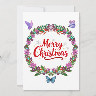Merry Christmas Floral Wreath Card with Colorful B