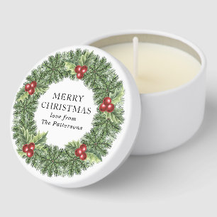 Merry Christmas Floral Wreath Personalized Name Mini Candle Favors