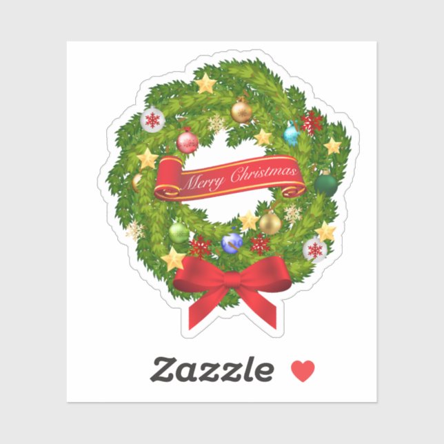 Merry Christmas Floral Wreath Sticker (Sheet)