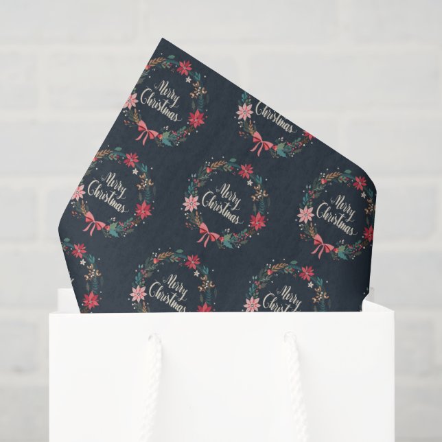 Merry Christmas Floral Wreath Tissue Paper (Gift Bag)
