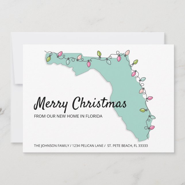 Merry Christmas Florida Map New Home Announcement (Front)