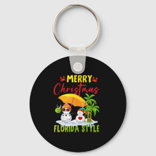 Merry Christmas Florida Style Snowman Summer Vacat Keychain