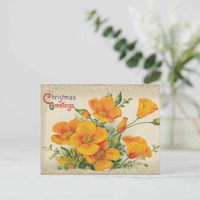 Merry christmas flower vintage art holiday postcard (Standing Front)