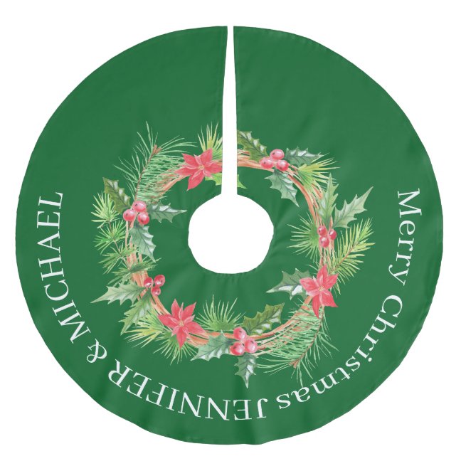 Merry Christmas FLOWER WREath print Brushed Polyester Tree Skirt