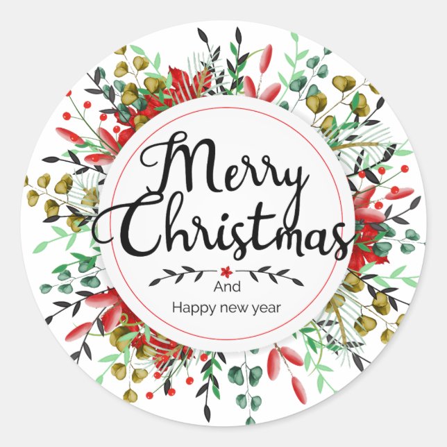 Merry Christmas Flower Wreath Sticker (Front)