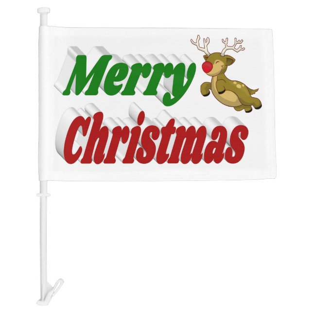 Merry Christmas Flying Reindeer typography Car Flag (Front)