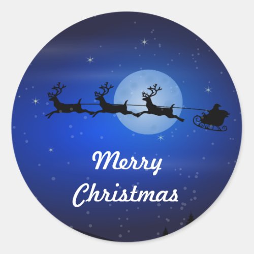 Merry Christmas Flying Santa Classic Round Sticker