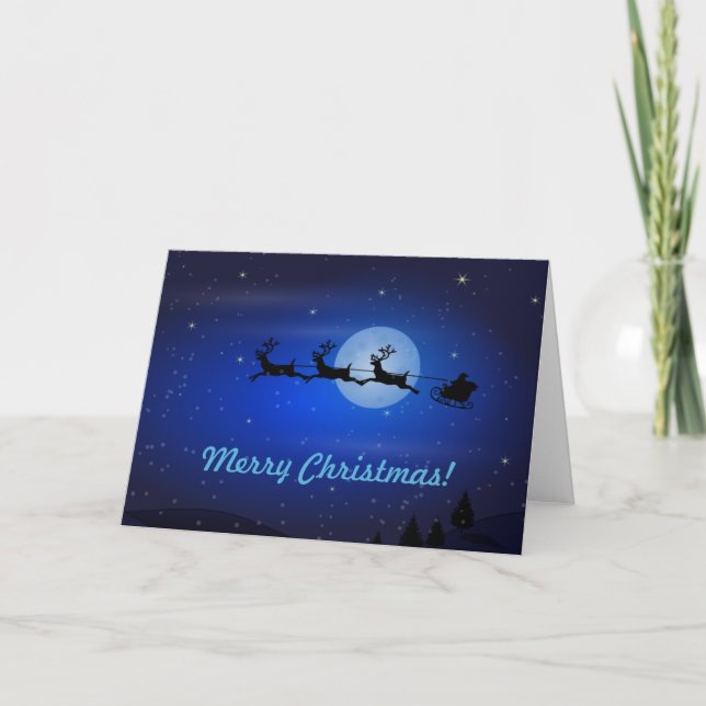Merry Christmas Flying Santa Holiday Card (Front)