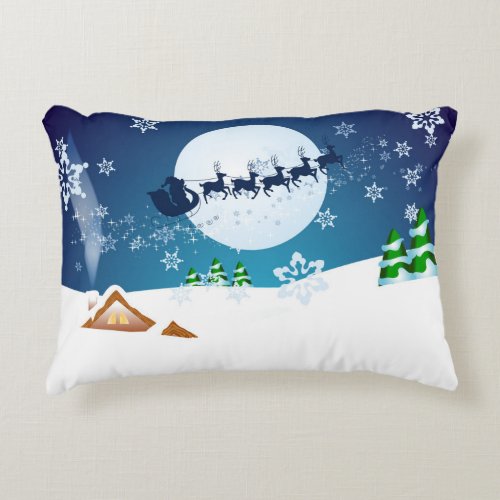 Merry Christmas Flying Santa  Rain_Deers Decorative Pillow