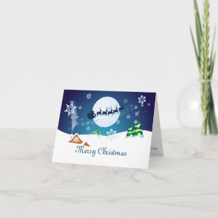 Merry Christmas Flying Santa & Rain-Deers Holiday Card