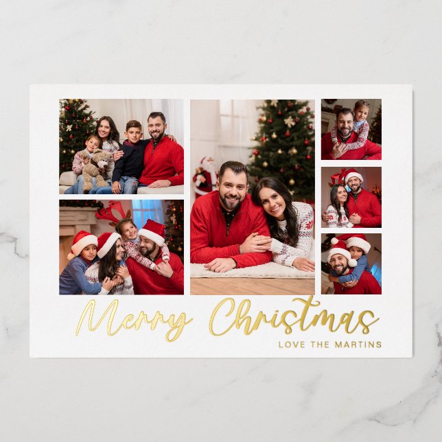 Merry Christmas Foil 6 Photo Christmas Foil Invitation (Front)