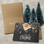 Merry Christmas Folded Holiday Card<br><div class="desc">Beautiful silver Christmas tree branches,  ornaments and lights on a black background,  these folded greeting cards feature Merry Christmas on the front and your personalization and names on the inside. MORE styles and designs in our collection.</div>