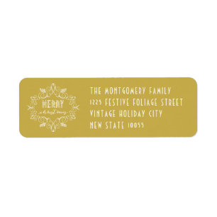 Merry Christmas Foliage Art Deco Holiday Address Label