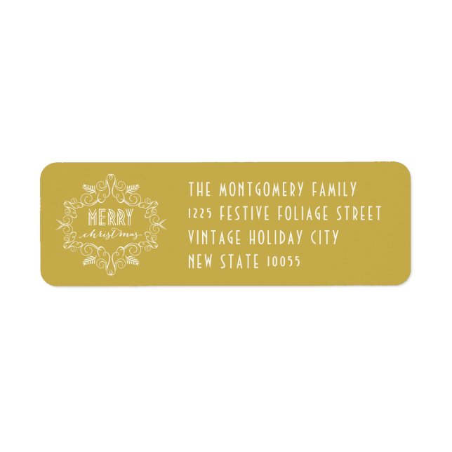 Merry Christmas Foliage Art Deco Holiday Address Label (Front)