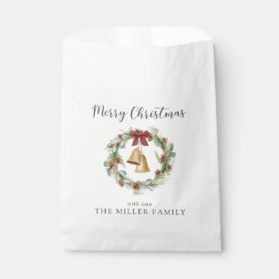 Merry Christmas, foliage wreath with golden bells Favor Bag
