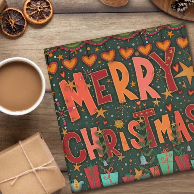 Merry Christmas Folk Pink Festive Presents 3 Ring Binder (Creator Uploaded)