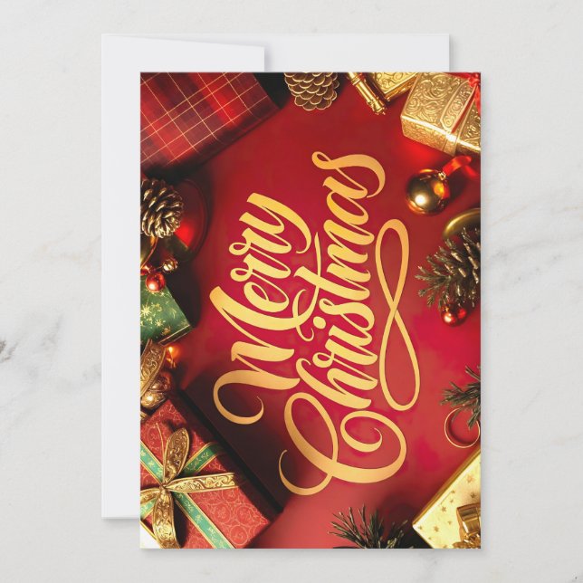 "Merry Christmas" font with gifts & cones Invitation (Front)