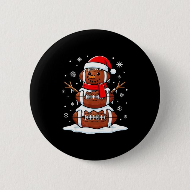 Merry Christmas Football Snowman Holiday Srts Xmas Button (Front)