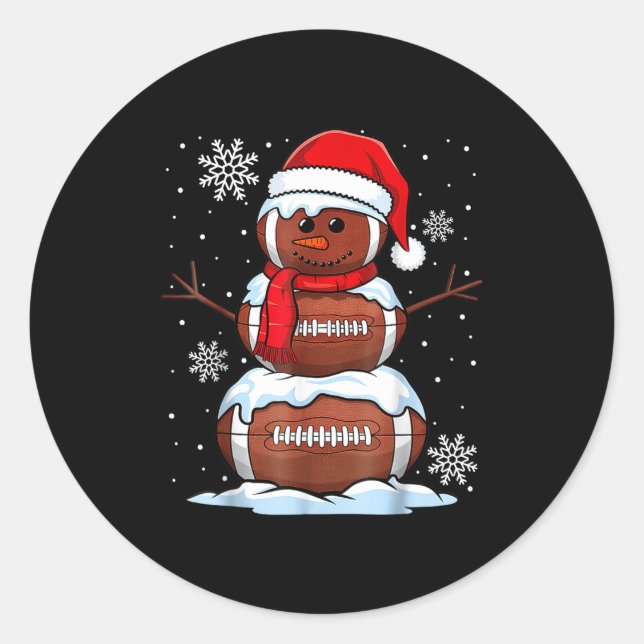 Merry Christmas Football Snowman Holiday Srts Xmas Classic Round Sticker (Front)