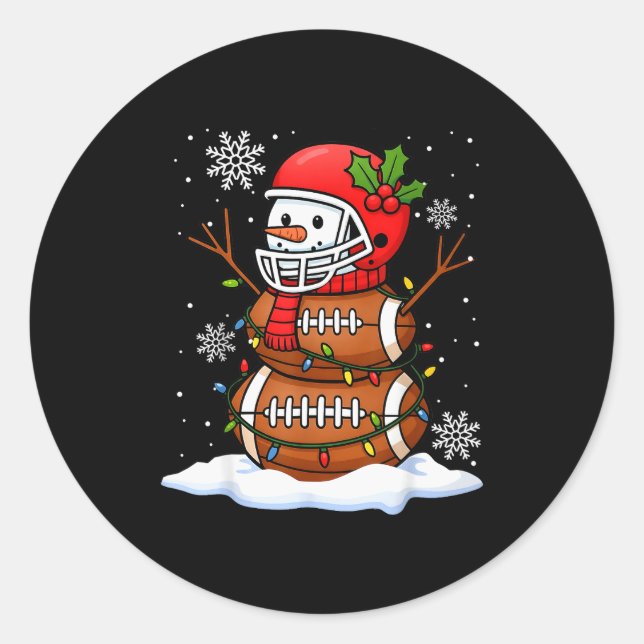 Merry Christmas Football Snowman Holiday Srts Xmas Classic Round Sticker (Front)