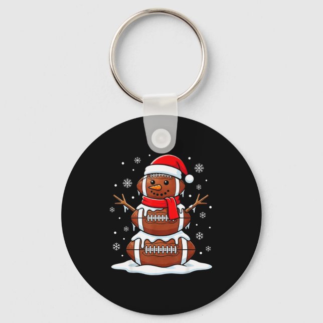 Merry Christmas Football Snowman Holiday Srts Xmas Keychain (Front)
