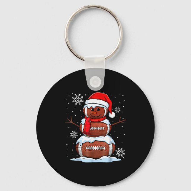 Merry Christmas Football Snowman Holiday Srts Xmas Keychain (Front)