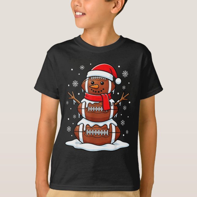 Merry Christmas Football Snowman Holiday Srts Xmas T-Shirt (Front)