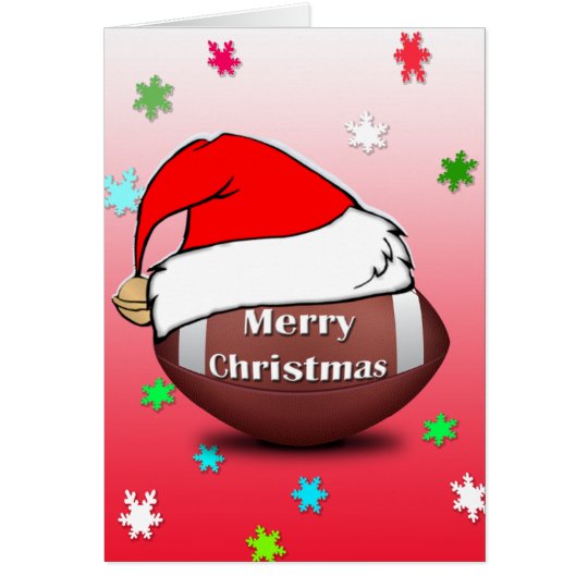Merry Christmas Football With Santa Hat Card Zazzle