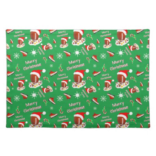 Merry Christmas Football With Snack Food Pattern  Cloth Placemat