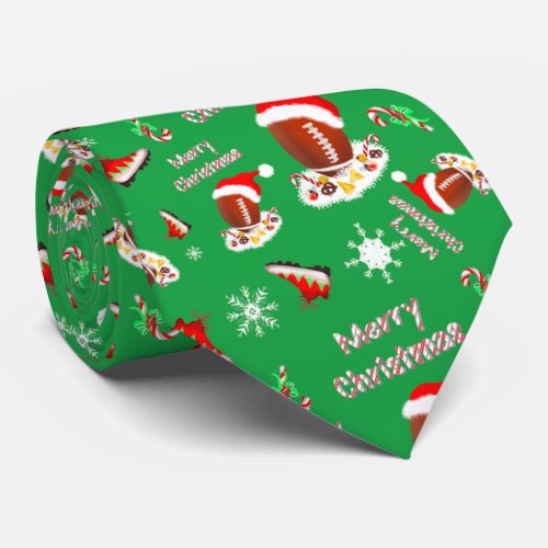 Merry Christmas Football With Snack Food Pattern  Neck Tie