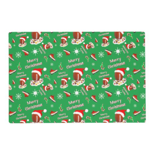 Merry Christmas Football With Snack Food Pattern  Placemat