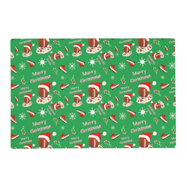 Merry Christmas Football With Snack Food Pattern  Placemat (Front)