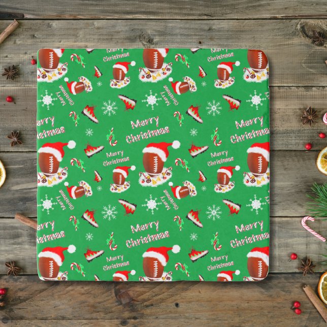 Merry Christmas Football With Snack Food Pattern  Trivet (Creator Uploaded)