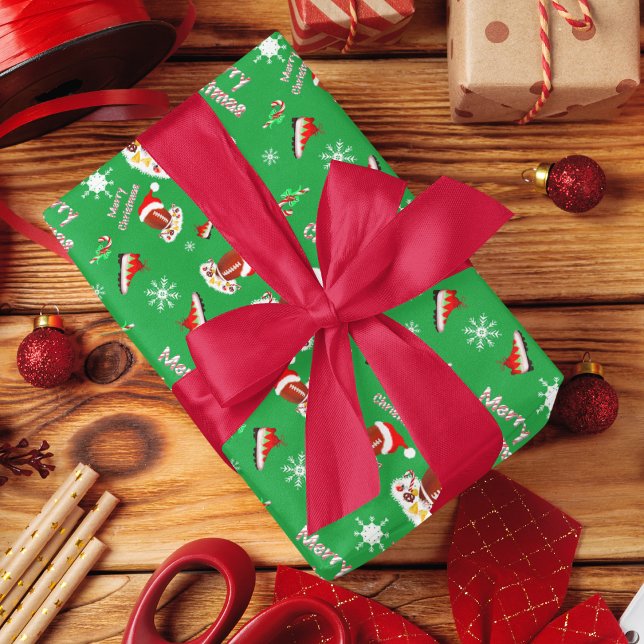 Merry Christmas Football With Snack Food Pattern  Wrapping Paper Sheets (Creator Uploaded)