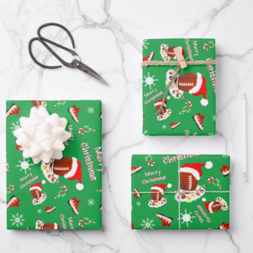 Merry Christmas Football With Snack Food Pattern  Wrapping Paper Sheets