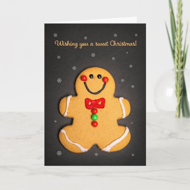Merry Christmas For Anyone Cute Gingerbread Man  Holiday Card (Front)