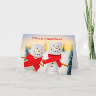 Merry Christmas For Anyone Marshmallow Snowmen Holiday Card