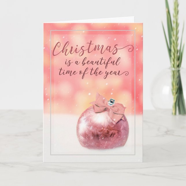 Merry Christmas For Anyone Pink Ornament Beautiful Holiday Card (Front)