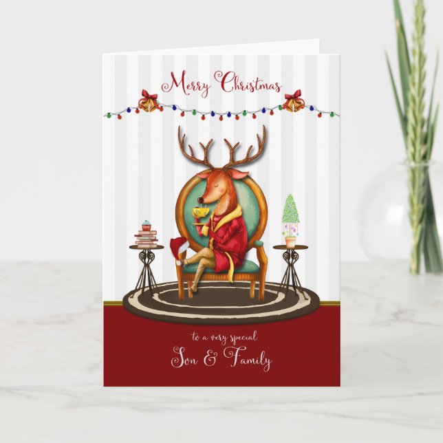 Merry Christmas for Son and Family Reindeer Holiday Card (Front)
