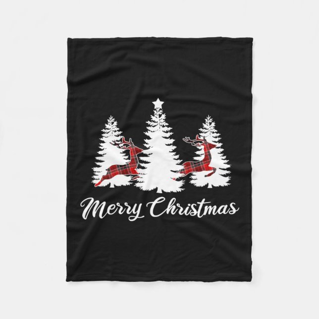 Merry Christmas For Women Buffalo Plaid Reindeer T Fleece Blanket (Front)