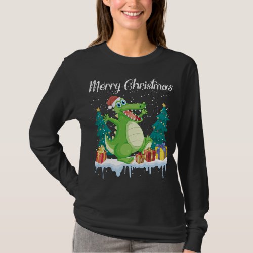 Merry Christmas For Women Xmas Santa Claus Alligat T_Shirt