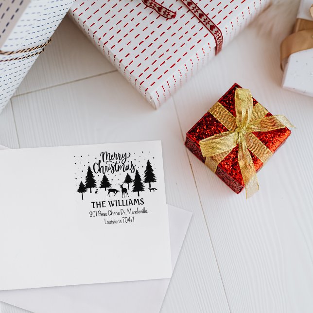 Merry Christmas Forest Animals, Deer and Trees Rubber Stamp (Creator Uploaded)