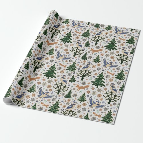 Merry Christmas Forest Animals Owl Wrapping Paper