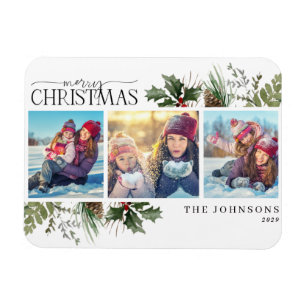 Merry Christmas Forest Berry Pinecone Photo Magnet