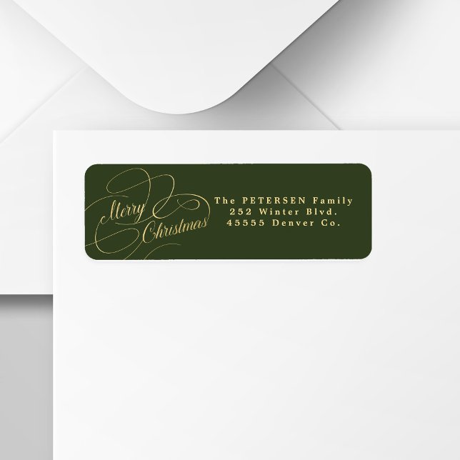 Merry Christmas forest green gold return address  Label (Creator Uploaded)